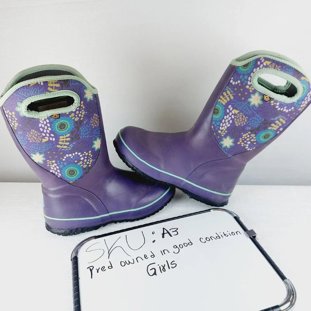 Bogs Youth Girls Purple Floral Slushie Reef Pull-On Waterproof Winter Boots Sz 3